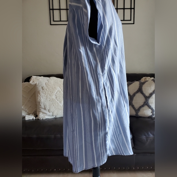 Evy's Tree The Harper Blue Striped Shirt Dress Women's Size L Boho Chic NWT - Picture 5 of 12